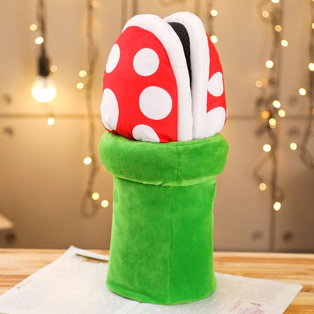 Mushroom Piranha Plush desk decor stuffed toy — displayed upright showing full design from front