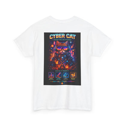 Cyber Cat nerd cat shirt — lifestyle shot showing tee worn casually with jeans