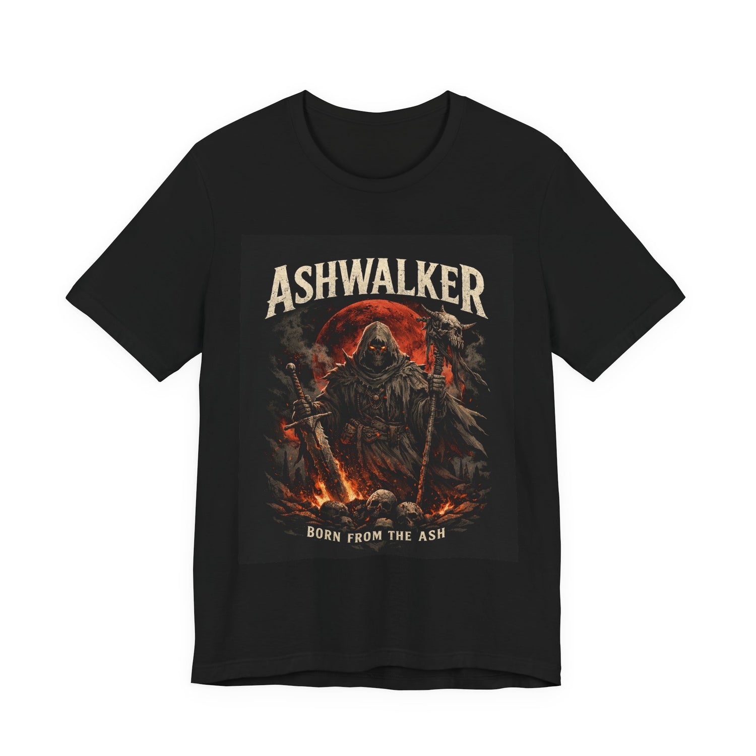 Ashwalker Gothic Tee — back view showing full dark fantasy artwork detail on black unisex shirt