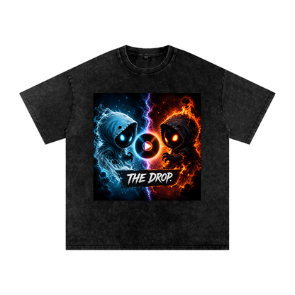 Vex vs Kael The Drop artwork — blue void wraith and ember fire wraith facing a glowing play-button vinyl, VoidForge x TimPurMental dark-fantasy design