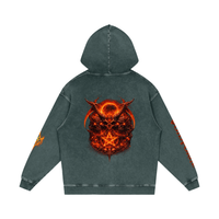 Flaming Demon Skull Hoodie flat lay — full front VF logo and loose boxy silhouette on Black Beauty 420 GSM snow washed gothic streetwear hoodie