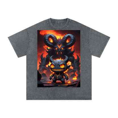 Vex Void Wraith Tee in Dark Blue — original character chest print with cold blue glow on navy snow washed drop shoulder dark fantasy tee