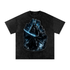 Voidborn Snow Wash Tee in Black — front view showing dark fantasy band poster chest graphic on washed oversized cotton tee
