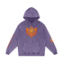 Flaming Demon Skull Hoodie back detail — demon skull with horns pentagram and ember red fire motif filling full back of 420 GSM snow wash hoodie