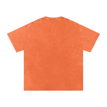 VoidForge Snow Wash Tee Black colorway — side profile showing drop shoulder seam and relaxed oversized streetwear fit