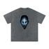 Void Sentinel Tee in Purple Haze — spirit mask front graphic on deep purple snow washed oversized cotton drop shoulder gothic tee