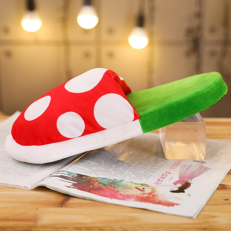 Mushroom Piranha Plush collectible plush toy — shown with zip open revealing inner storage space
