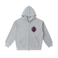The World Eater — Vex and Kael back to back against a common enemy, void-black and ember-red graphic on a heavyweight full-zip hoodie, VoidForge Apparel.