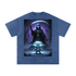 Kael Ember Wraith Tee in Pirate Gray — lava stone creature chest graphic with fire demon shadow on charcoal snow washed oversized dark fantasy tee