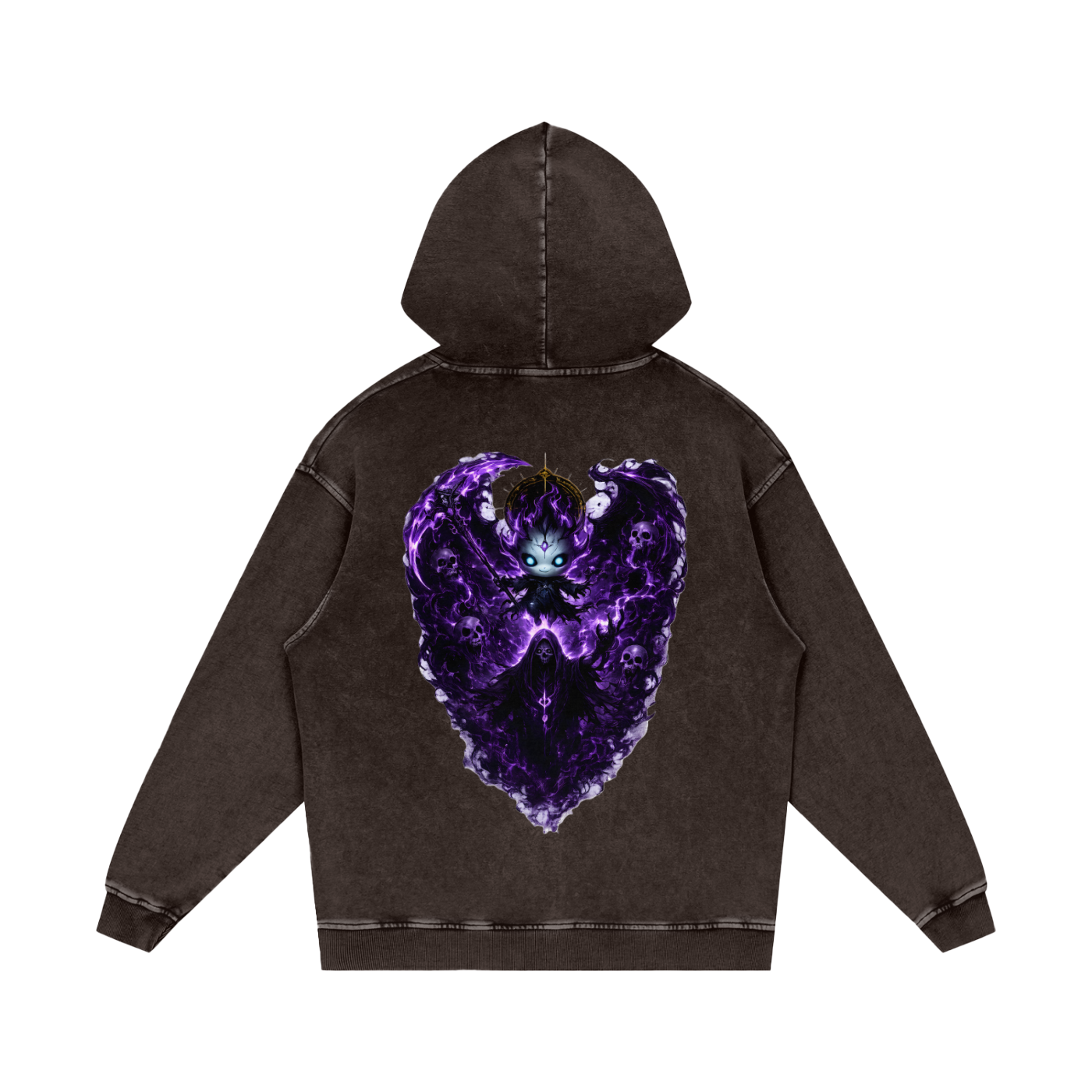 Vex Void Wraith Hoodie back in Purple — full character death god artwork on deep purple snow washed premium cotton oversized dark fantasy hoodie