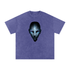 Void Sentinel Tee in Dark Red — haunted spirit mask graphic on dark red snow washed oversized cotton drop shoulder tee