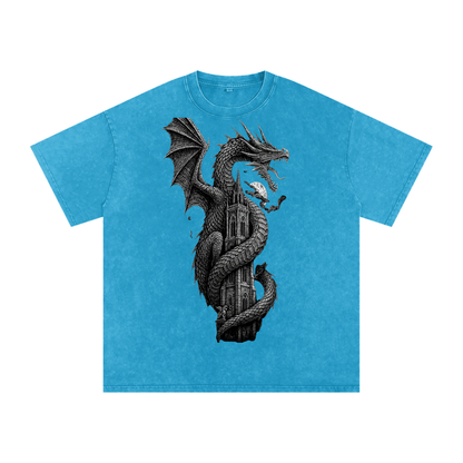 Snow Wash Tee in Lake Blue — close-up of fabric weight and washed texture showing 250 GSM premium cotton quality