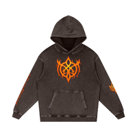 Flaming Demon Skull Hoodie in Light Gray — VF logo front on gray premium 420 GSM snow wash oversized dark fantasy cotton hoodie