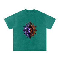 The World Eater — Vex and Kael back to back against a common enemy, void-black and ember-red graphic on an oversized snow-wash cotton tee, VoidForge Apparel.