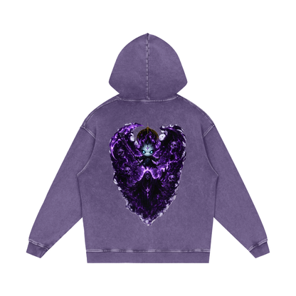 Vex Void Wraith Hoodie back in Dark Blue — Vex character art with cold blue eyes purple void energy and towering reaper on navy washed hoodie
