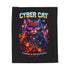 Cyber Cat plush blanket featuring a futuristic cat in VR goggles surrounded by a neon cyberpunk cityscape with vibrant sci-fi artwork.