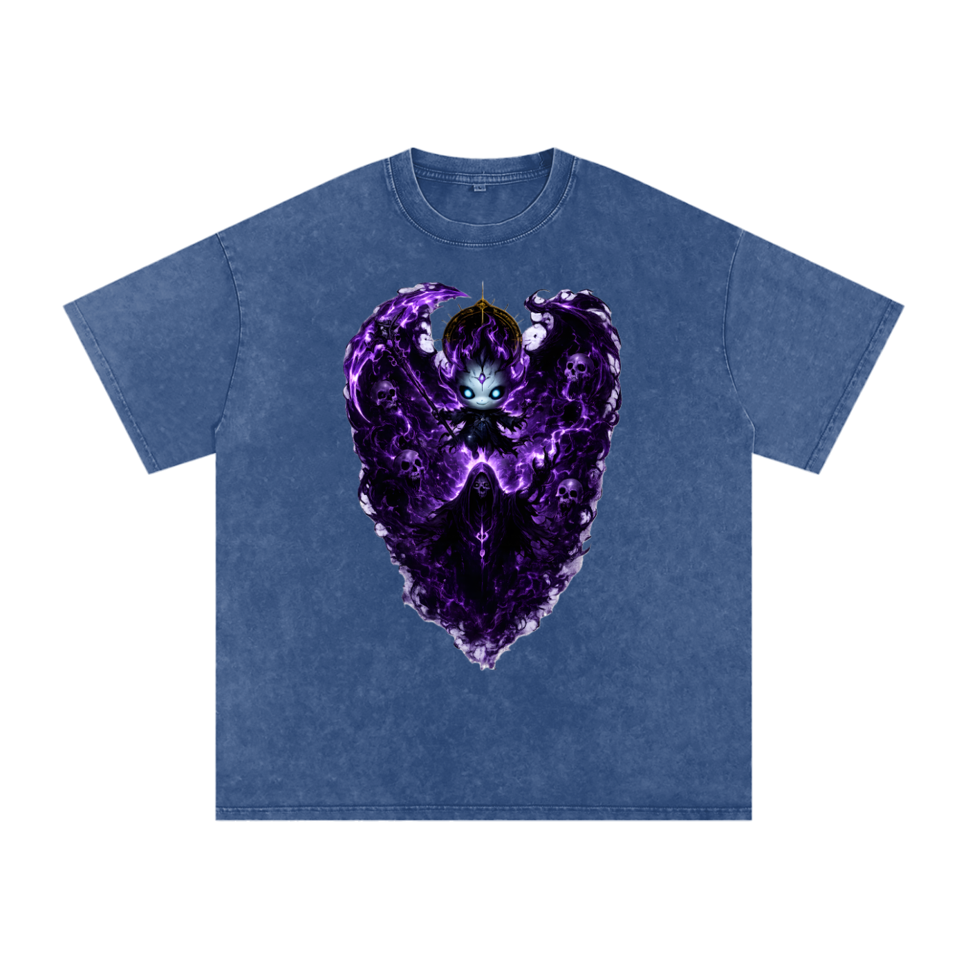 Vex Void Wraith Tee — lifestyle shot showing dark fantasy original character oversized snow wash tee in gothic streetwear aesthetic