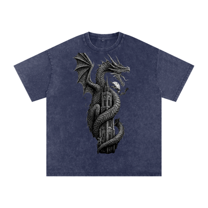 Snow Wash Tee in Water Blue — angled shot showing washed blue cotton texture and relaxed boxy oversized fit