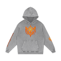 Flaming Demon Skull Hoodie in Dark Gray — front VF logo chest detail on charcoal 420 GSM snow washed oversized gothic streetwear hoodie