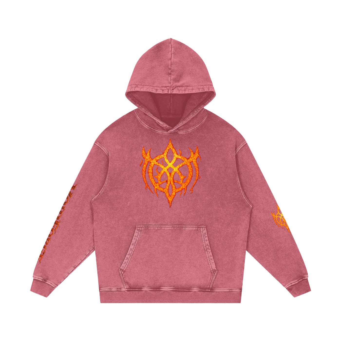 Flaming Demon Skull Hoodie in Dark Blue — VF logo front on navy snow washed 420 GSM dark fantasy gothic streetwear hoodie