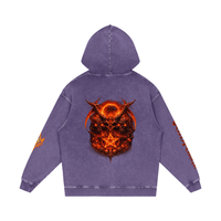 Flaming Demon Skull Hoodie ribbed cuffs detail — showing 420 GSM premium cotton quality and snow wash texture on dark gothic oversized hoodie