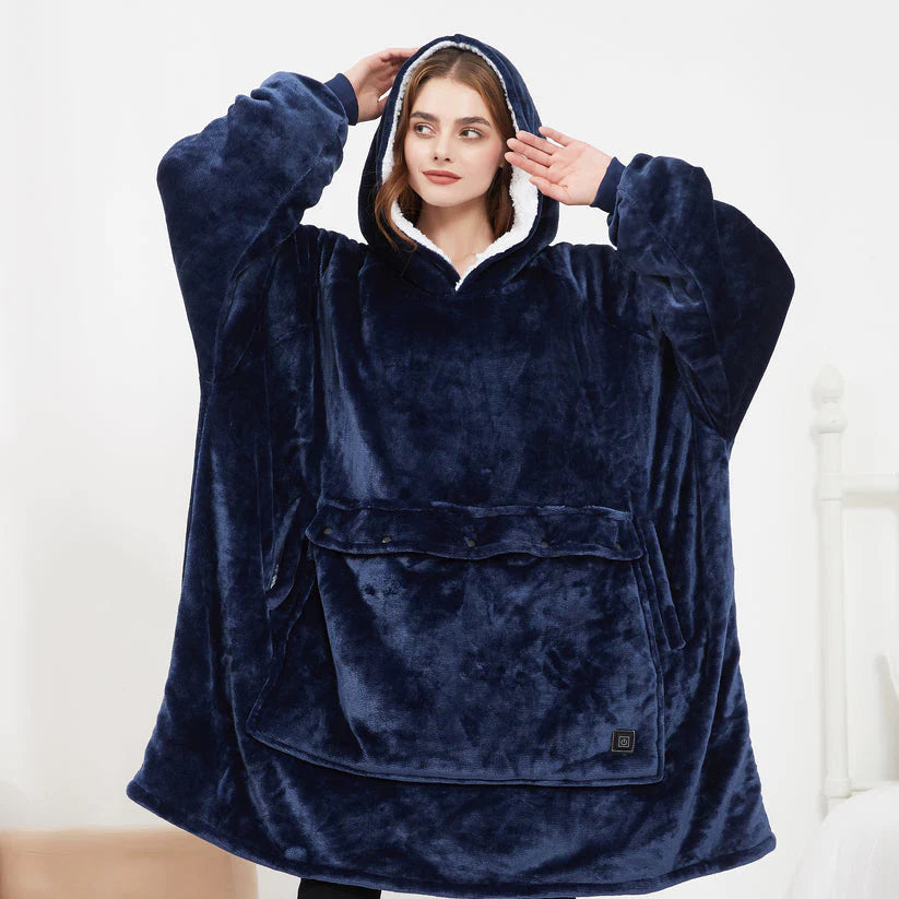 Heated Hoodie Blanket Cats print variant — showing fun cat pattern across the wearable heated blanket