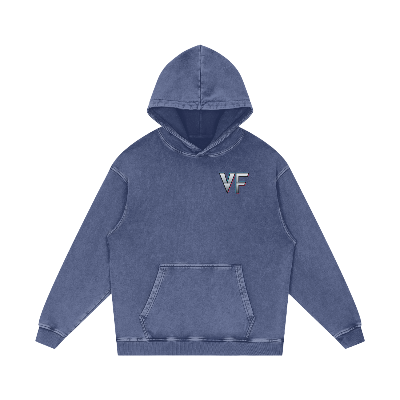 Vex Void Wraith Hoodie in Dark Gray — front VF logo chest detail on charcoal 420 GSM snow washed oversized gothic streetwear hoodie