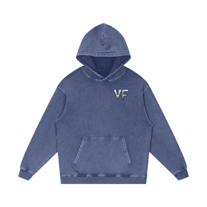 Vex Void Wraith Hoodie in Dark Gray — front VF logo chest detail on charcoal 420 GSM snow washed oversized gothic streetwear hoodie