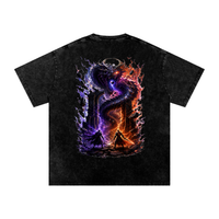 The World Eater — Vex and Kael back to back against a common enemy, void-black and ember-red graphic on an oversized snow-wash cotton tee, VoidForge Apparel.