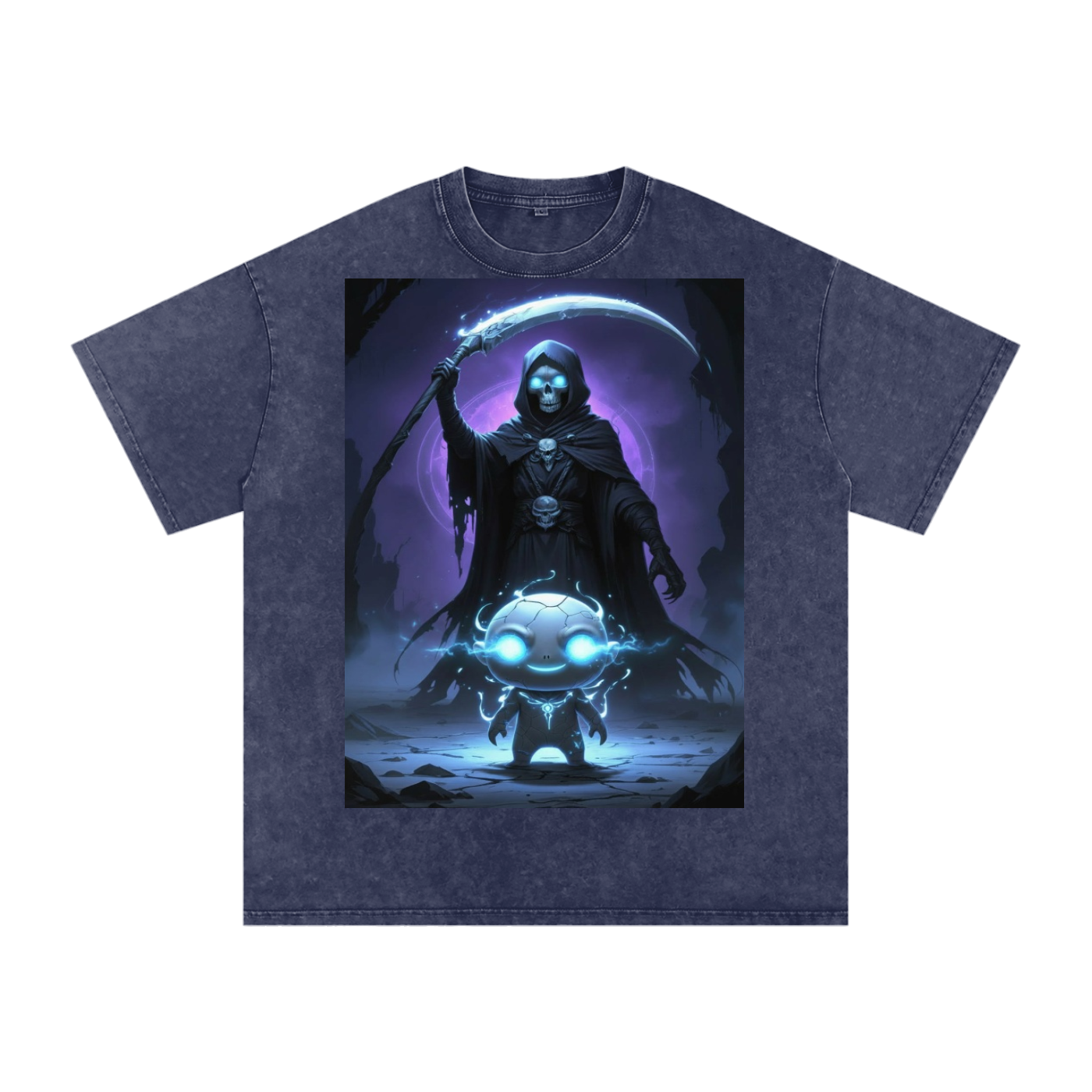 Kael Ember Wraith Tee — lifestyle shot showing dark fantasy fire original character oversized snow wash tee in gothic streetwear aesthetic