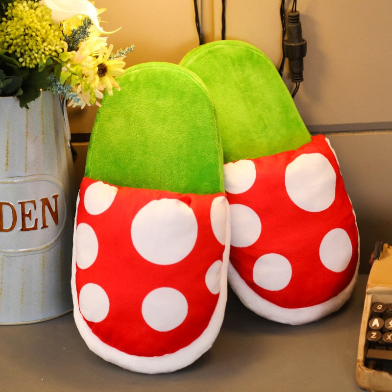 Mushroom Piranha Plush novelty storage toy — held in hand showing compact 30cm size