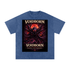 Neon Samurai Snow Wash Tee — close-up of electric blue cyber samurai chest graphic showing atmospheric detail and neon glow