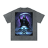 Kael Ember Wraith Tee flat lay in Black — showing full Kael fire character chest art and oversized drop shoulder cut on premium snow wash cotton